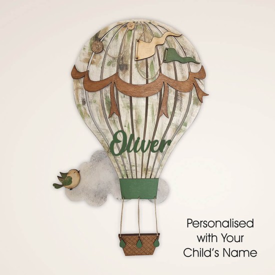 Ξύλινο χειροποίητο παιδικό φωτιστικό τοίχου Αερόστατο – Mood4Wood