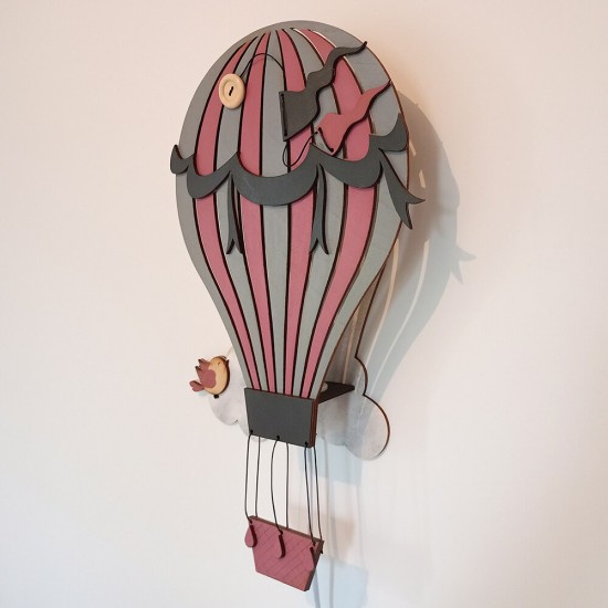 Ξύλινο χειροποίητο παιδικό φωτιστικό τοίχου Αερόστατο Μωβ – Mood4Wood