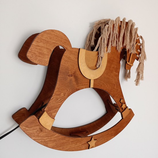 Ξύλινο χειροποίητο παιδικό φωτιστικό τοίχου Κουνιστό Αλογάκι – Mood4Wood