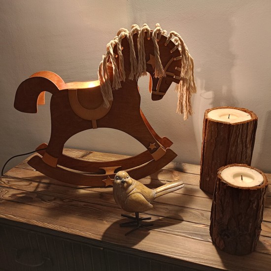 Ξύλινο χειροποίητο παιδικό φωτιστικό τοίχου Κουνιστό Αλογάκι – Mood4Wood