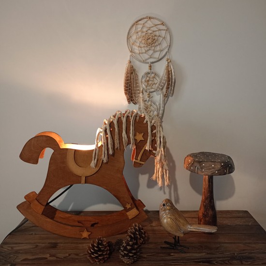 Ξύλινο χειροποίητο παιδικό φωτιστικό τοίχου Κουνιστό Αλογάκι – Mood4Wood