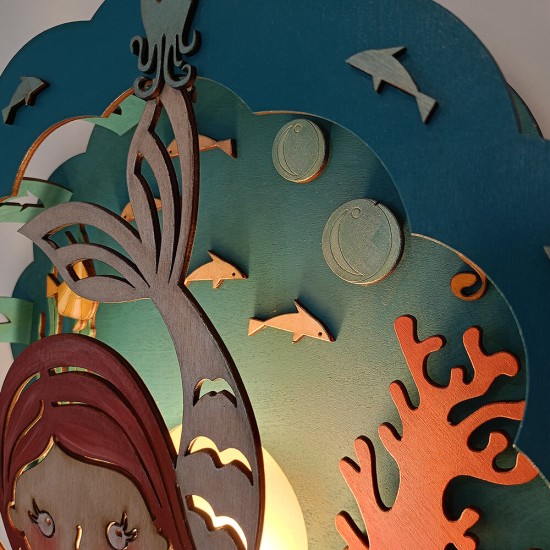 Ξύλινο χειροποίητο παιδικό φωτιστικό τοίχου Γοργόνα – Mood4Wood