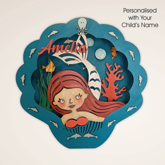 Ξύλινο χειροποίητο παιδικό φωτιστικό τοίχου Γοργόνα – Mood4Wood