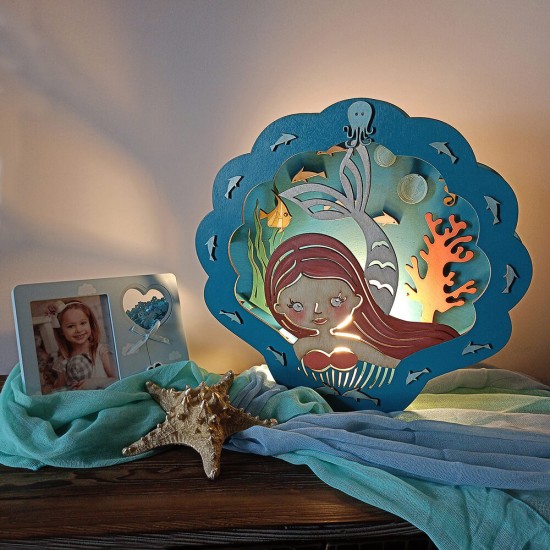 Ξύλινο χειροποίητο παιδικό φωτιστικό τοίχου Γοργόνα – Mood4Wood