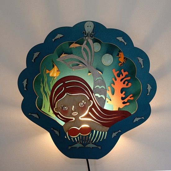 Ξύλινο χειροποίητο παιδικό φωτιστικό τοίχου Γοργόνα – Mood4Wood