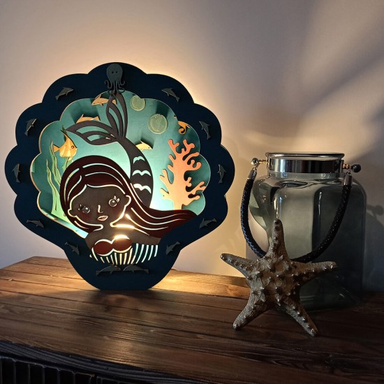 Ξύλινο χειροποίητο παιδικό φωτιστικό τοίχου Γοργόνα – Mood4Wood
