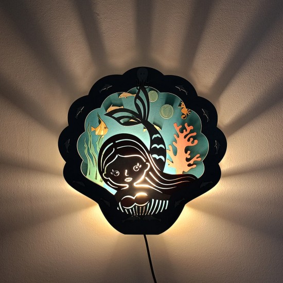 Ξύλινο χειροποίητο παιδικό φωτιστικό τοίχου Γοργόνα – Mood4Wood