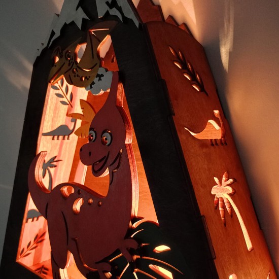 Ξύλινο χειροποίητο παιδικό φωτιστικό τοίχου & επιτραπέζιο Δεινόσαυρος – Mood4Wood