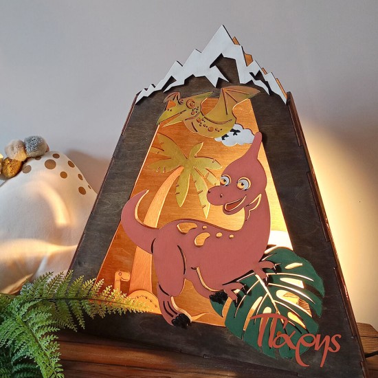 Ξύλινο παιδικό φωτιστικό τοίχου χειροποίητο Δεινόσαυρος 