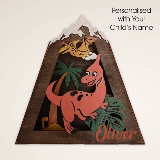 Ξύλινο παιδικό φωτιστικό τοίχου χειροποίητο Δεινόσαυρος 