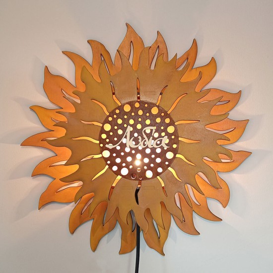 Ξύλινο χειροποίητο φωτιστικό τοίχου Ηλιοτρόπιο – Mood4Wood