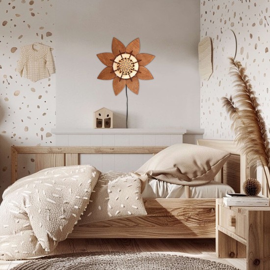 Ξύλινο χειροποίητο φωτιστικό τοίχου Λουλούδι – Mood4Wood