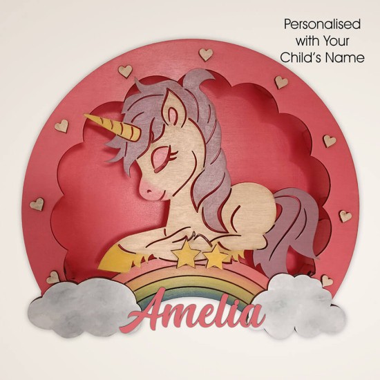 Ξύλινο χειροποίητο παιδικό φωτιστικό τοίχου & επιτραπέζιο Μονόκερος – Mood4Wood