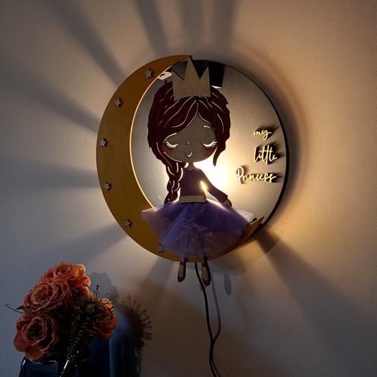 Ξύλινο χειροποίητο παιδικό φωτιστικό τοίχου Πριγκίπισσα – Mood4Wood