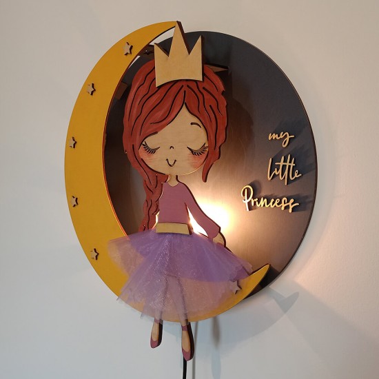 Ξύλινο χειροποίητο παιδικό φωτιστικό τοίχου Πριγκίπισσα – Mood4Wood
