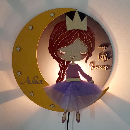 Ξύλινο χειροποίητο παιδικό φωτιστικό τοίχου Πριγκίπισσα – Mood4Wood