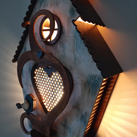 Ξύλινο χειροποίητο παιδικό φωτιστικό τοίχου & επιτραπέζιο Σπιτάκι Γαλάζιο – Mood4Wood