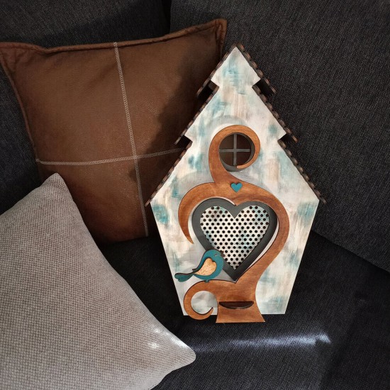 Ξύλινο χειροποίητο παιδικό φωτιστικό τοίχου Σπιτάκι Γαλάζιο – Mood4Wood