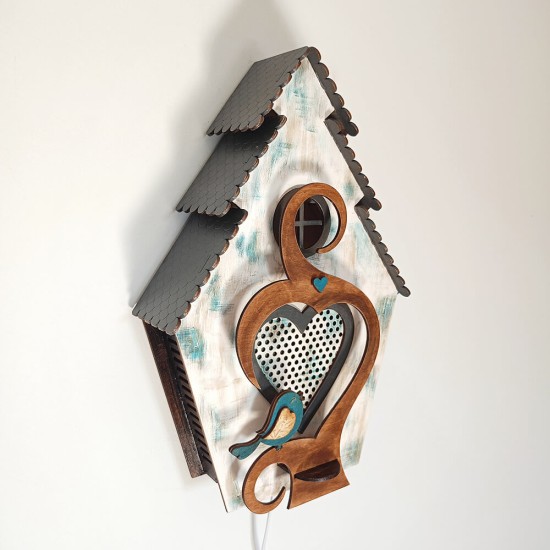 Ξύλινο χειροποίητο παιδικό φωτιστικό τοίχου Σπιτάκι Γαλάζιο – Mood4Wood