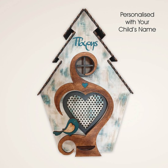 Ξύλινο χειροποίητο παιδικό φωτιστικό τοίχου Σπιτάκι Γαλάζιο – Mood4Wood