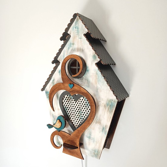 Ξύλινο χειροποίητο παιδικό φωτιστικό τοίχου Σπιτάκι Γαλάζιο – Mood4Wood