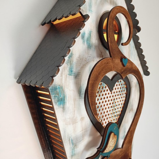 Ξύλινο χειροποίητο παιδικό φωτιστικό τοίχου & επιτραπέζιο Σπιτάκι Γαλάζιο – Mood4Wood