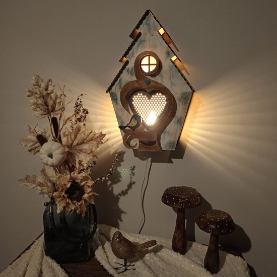 Ξύλινο χειροποίητο παιδικό φωτιστικό τοίχου Σπιτάκι Γαλάζιο – Mood4Wood