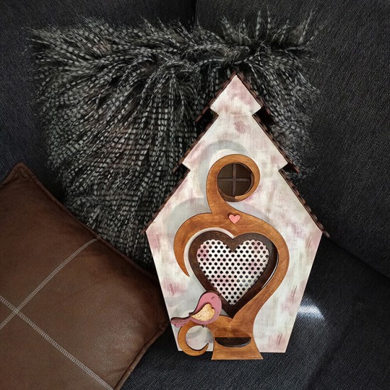 Ξύλινο χειροποίητο παιδικό φωτιστικό τοίχου & επιτραπέζιο Σπιτάκι Ροζ – Mood4Wood