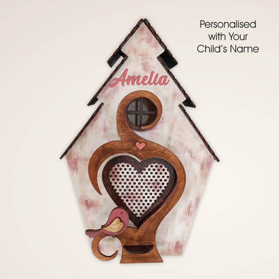 Ξύλινο χειροποίητο παιδικό φωτιστικό τοίχου & επιτραπέζιο Σπιτάκι Ροζ – Mood4Wood