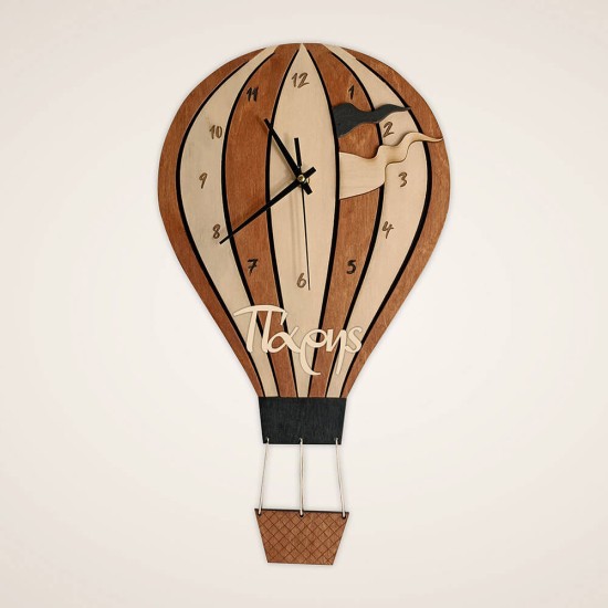 Παιδικό ρολόι τοίχου Αερόστατο από ξύλο χειροποίητο