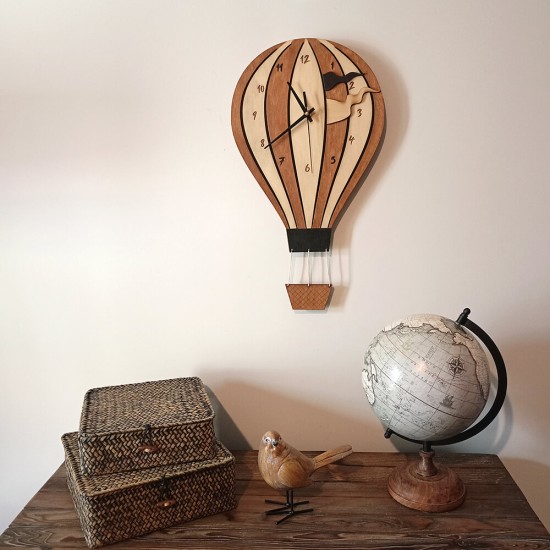 Παιδικό ρολόι τοίχου Αερόστατο από ξύλο χειροποίητο