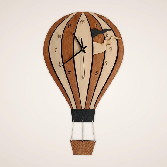 Παιδικό ρολόι τοίχου Αερόστατο από ξύλο χειροποίητο