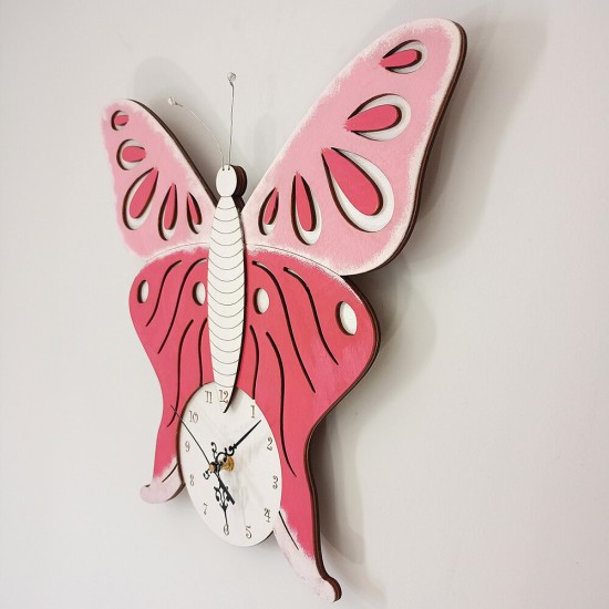 Ρολόι Τοίχου Πεταλούδα Ροζ