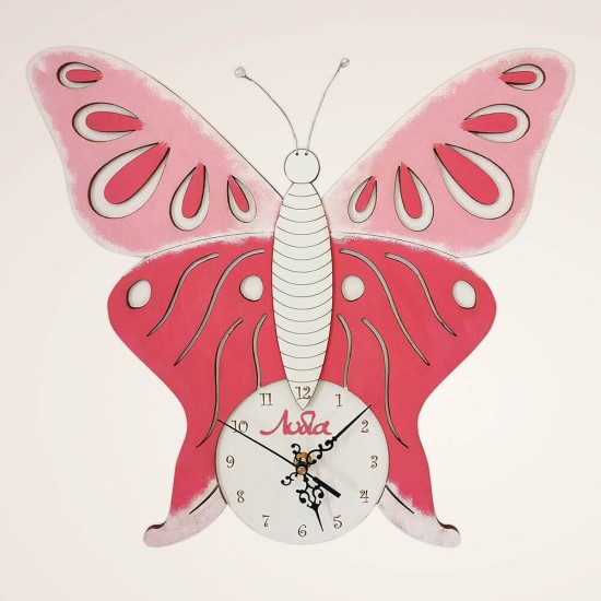 Ρολόι Τοίχου Πεταλούδα Ροζ