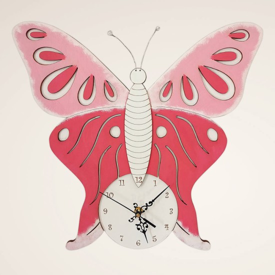 Ρολόι Τοίχου Πεταλούδα Ροζ