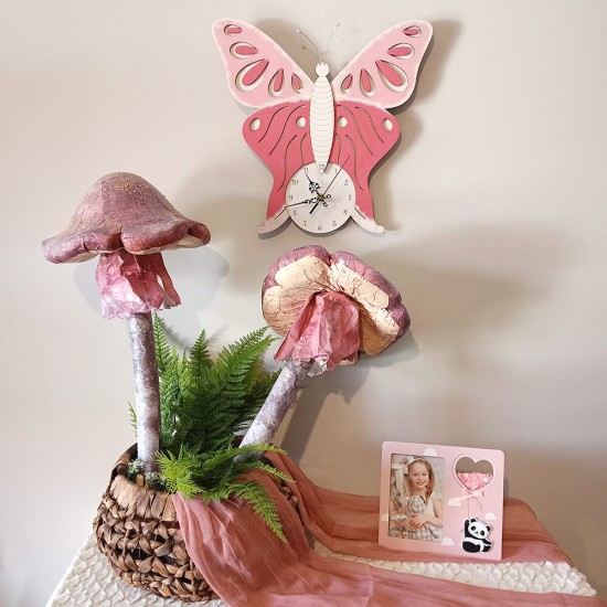 Ρολόι Τοίχου Πεταλούδα Ροζ