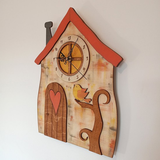 Ρολόι Τοίχου Σπιτάκι Πορτοκαλί
