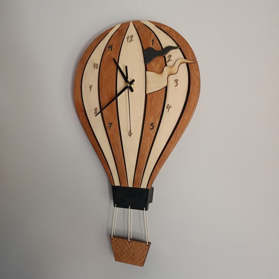 Παιδικό ρολόι τοίχου Αερόστατο από ξύλο χειροποίητο